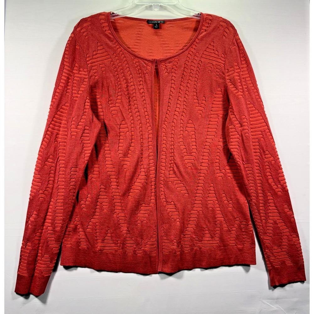 Lafayette 148 Sweater Womens Orange  Silk/Cotton Knit Open Front Cardigan Medium